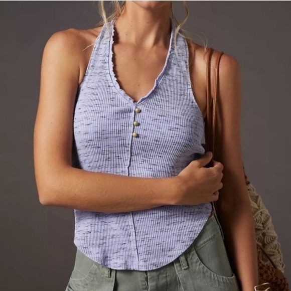 Pilcro Anthropologie NWT Lavender Halter Top Gold Button SIze Large‎ - Picture 1 of 8